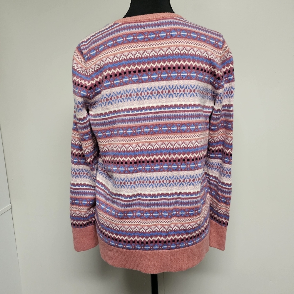 L.L. Bean Cashmere Blend Button Down Cardigan Sweater Fair Isle Pastel Blue - Picture 5 of 9